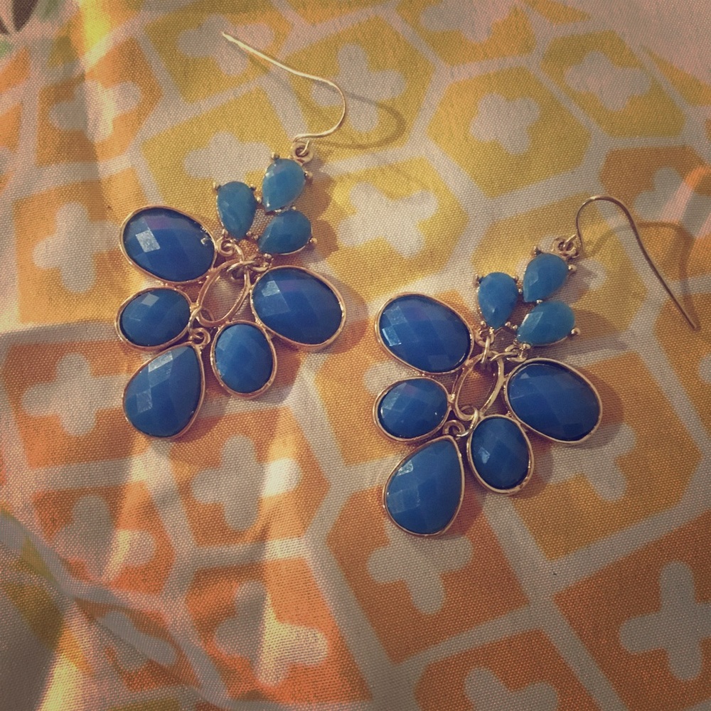 🍍Royal Blue Gold Trim Tear Drop Dangle Earrings